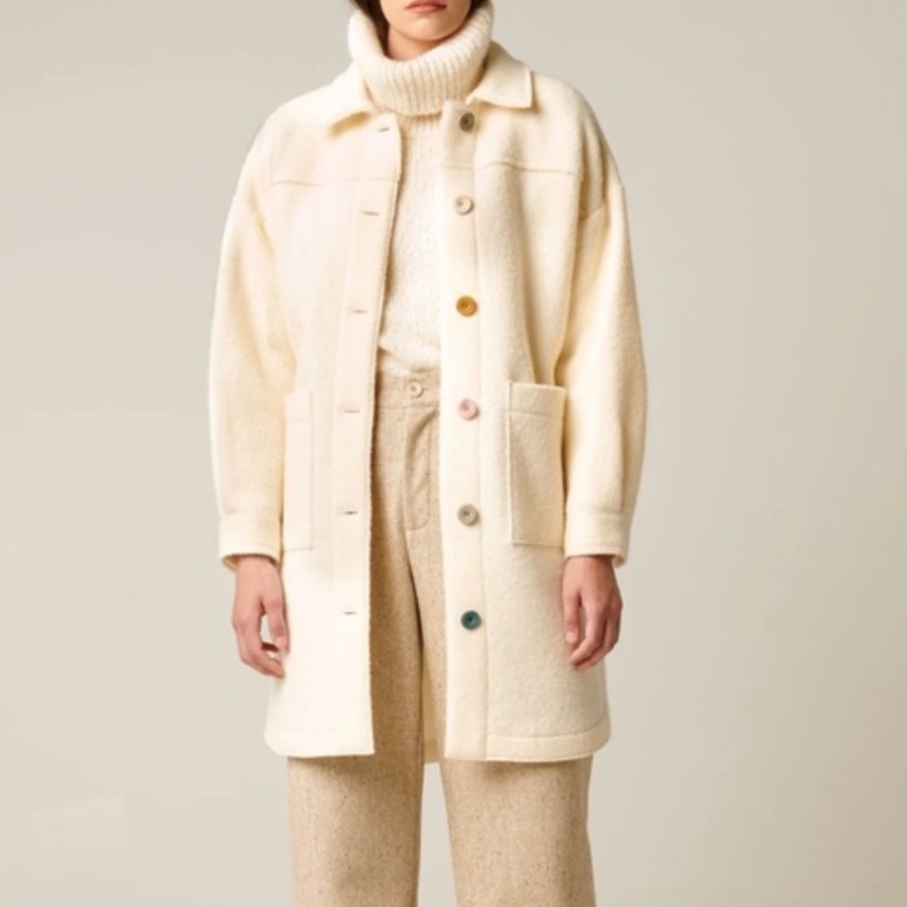 100% Boiled Wool Ellie Mae Nico Jacket Canadian Made Cream Shacket - Picture 9 of 12